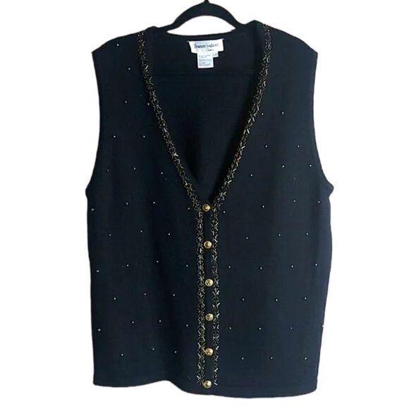 Vintage Franco Valeri Black & Gold Beaded Sweater Knit Vest Size Large - Picture 1 of 5